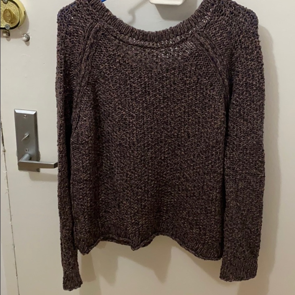 Free People Cotton Relaxed Sweater, Marled Purple/Brown Heather, Large
